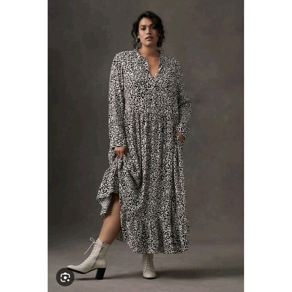 Mare Mare Anthropologie Lynda Maxi Dress L Petite Black Floral Print Cottagecore - Picture 1 of 10